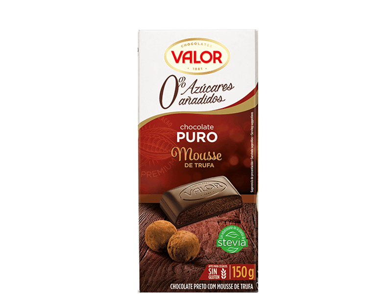 Chocolate puro con Mousse de Trufa. 0% Azúcares Añadidos.