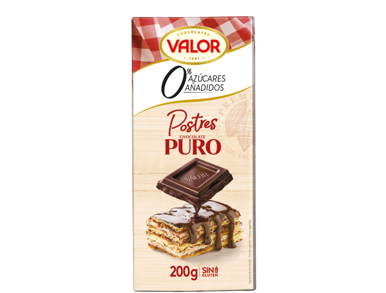 Chocolate Puro de Valor. Postres. 0% Azúcares Añadidos