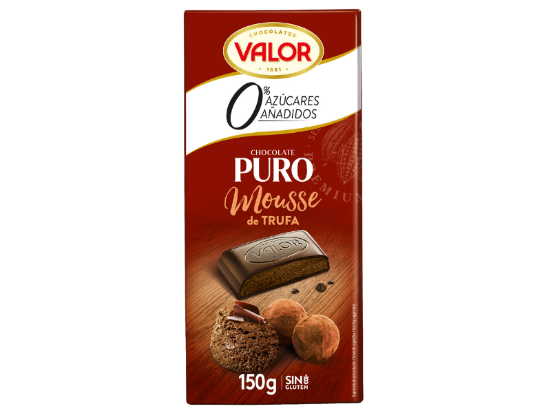 Chocolate puro con Mousse de Trufa. 0% Azúcares Añadidos.
