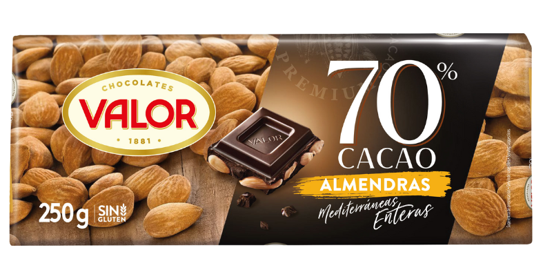 Chocolate negro 70% con almendras