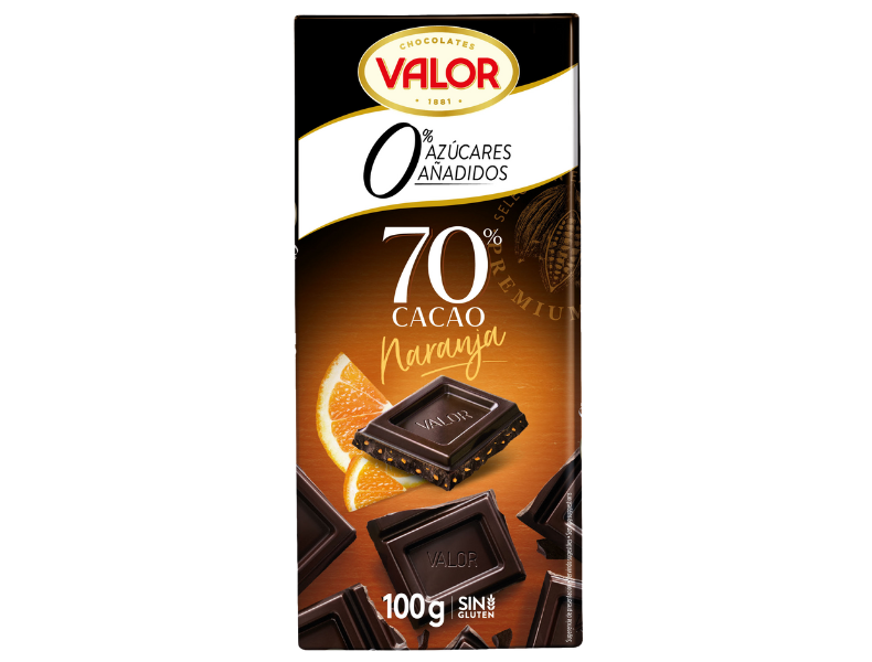 Chocolate negro 70% con naranja 0% azúcares añadidos