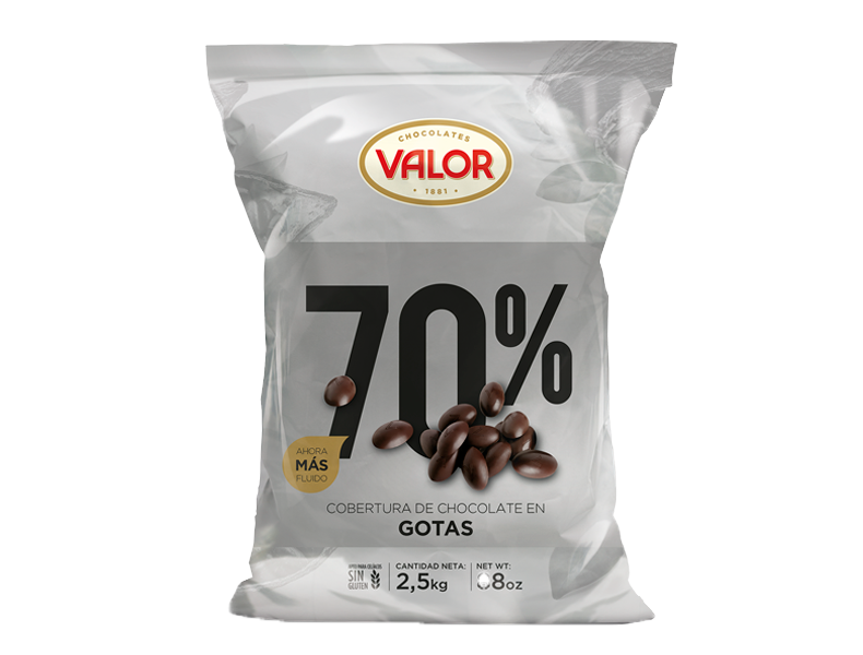 Cobertura de chocolate negro 70% en gotas