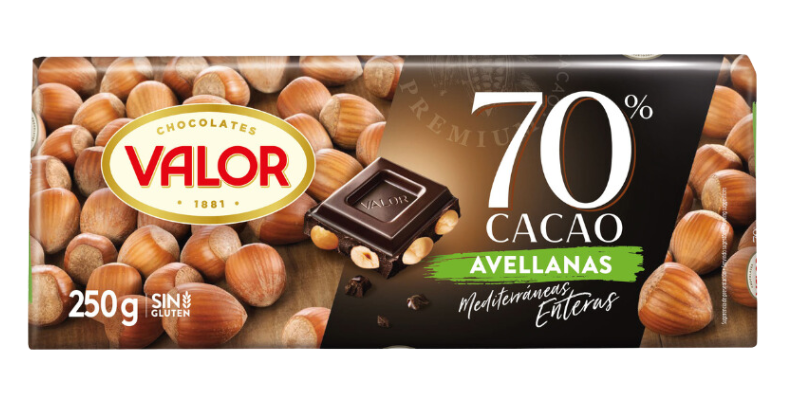 Chocolate negro 70% con avellanas