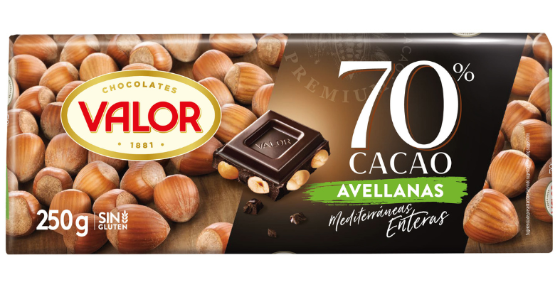 Chocolate negro 70% con avellanas