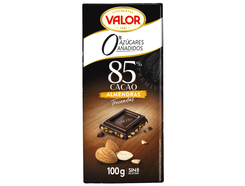 85% Dark chocolate 0% sugar added with almond