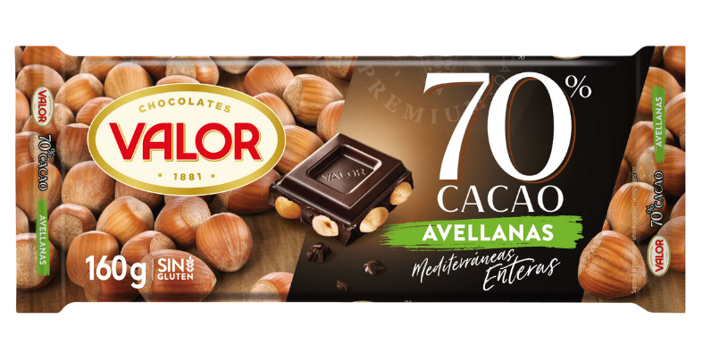 Chocolate negro 70% con avellanas