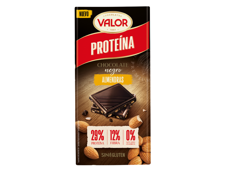 Chocolate negro con proteína y almendras. 0% azúcares añadidos