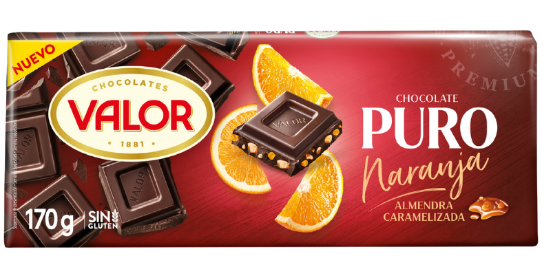 Chocolate Puro con Naranja y Almendra Caramelizada